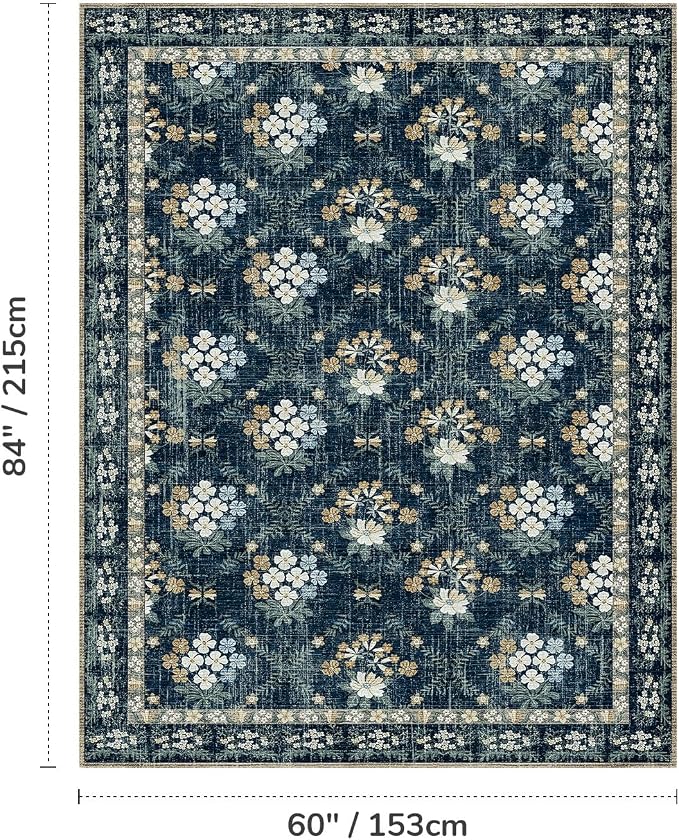Lessymo Floral Living Room Rug 5x7, Soft Washable Area Rugs - Image 2