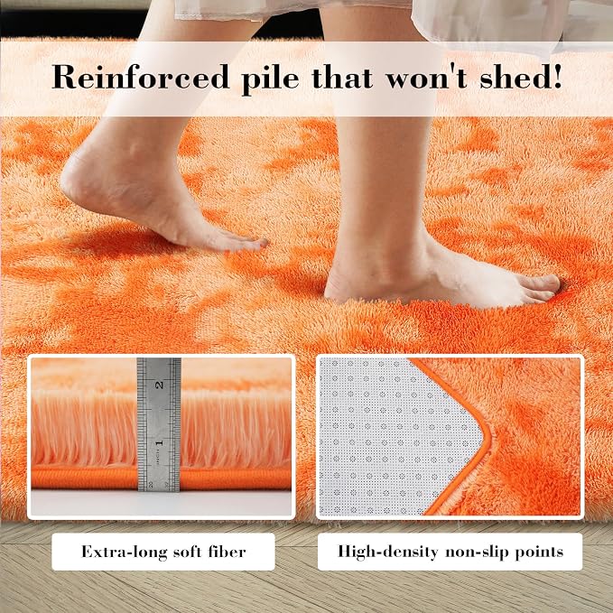Mottling Orange Fluffy Rug Shag Area Rug, 4x6 Area Rugs - Image 4