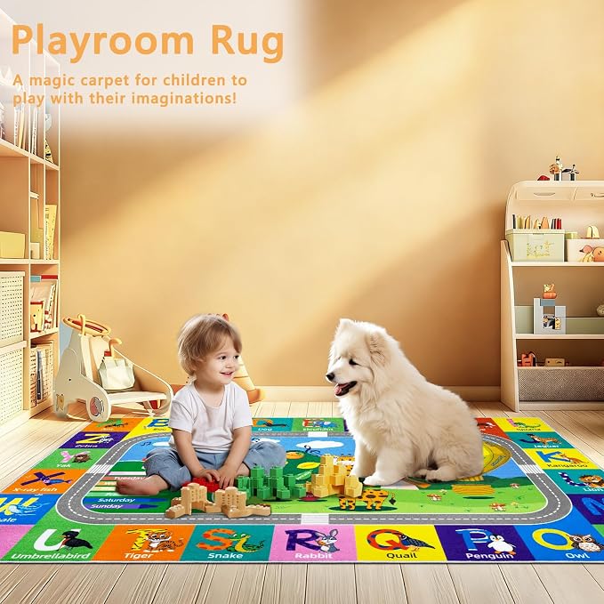 Kids Rug for Playroom Educational ABC Rug Washable Play Mat Learning Alphabet - Image 7