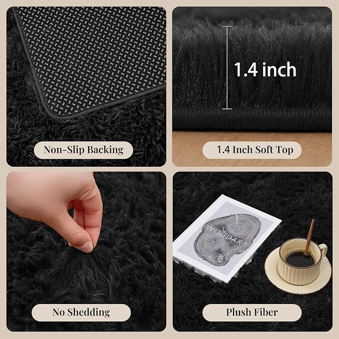 8x10 Area Rugs for Living Room Bedroom: Soft Fluffy Black Shag Upgrade Non-Slip - Image 5