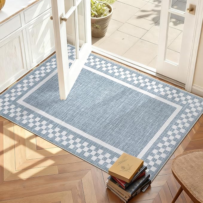 Small Area Rug 2x3 Modern Checkered Entry Rug Solid Color Scalloped Kitchen - Image 7