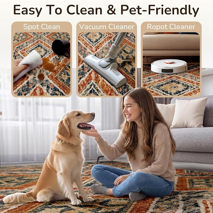 BESTSWEETIE Area Rug 9x12 Rug Machine Washable Non-Slip Low Pile Print Pattern - Image 6