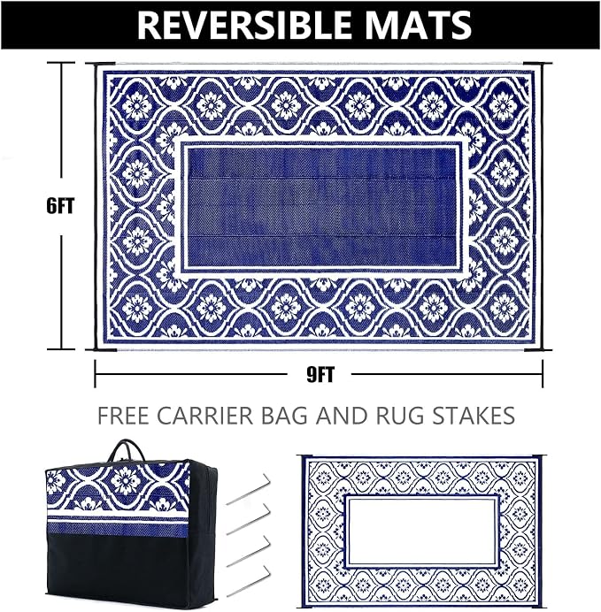 HUGEAR Plastic Outdoor Rug 6'x9' Waterproof Camping Carpet Outside Area Rug - Image 2