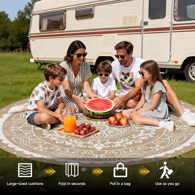 Pauwer Waterproof Outdoor Rug 8ft, Reversible Plastic Straw Patio Camping Rug - Image 5