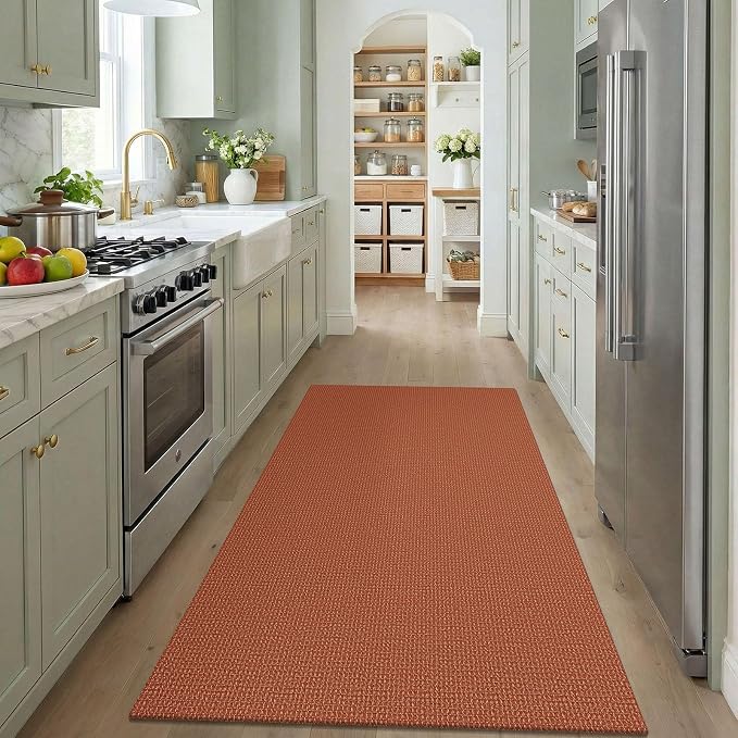 KOZYFLY Orange Washable 4x5 Entry Woven Area Rug, Braided Throw Rugs - Image 2