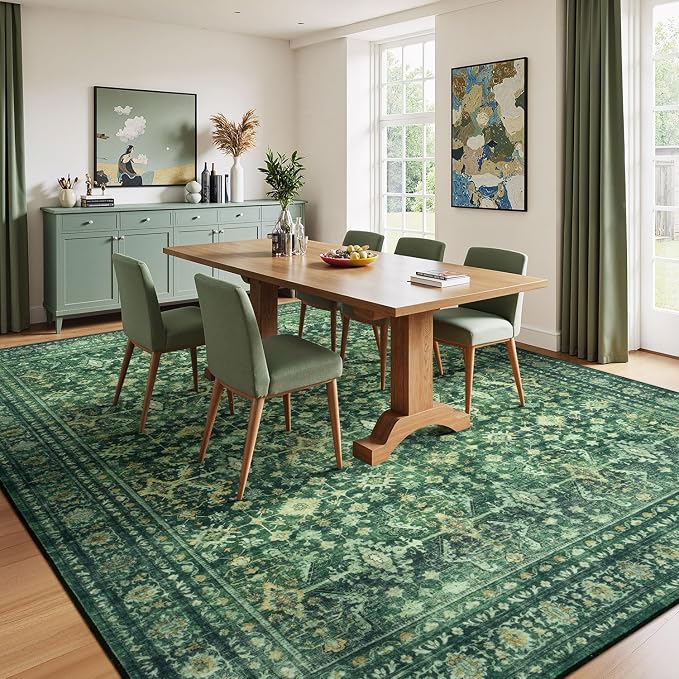 Lessymo Washable Area Rug for Living Room, 8x10 Green Large Rugs - Image 6