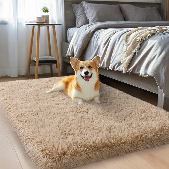 qulint 2x3 Rug for Bedroom, Tan Fluffy Area Rug for Nursery Soft Shag Small - Image 2