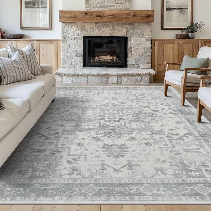 Rugxara 5X7 Washable Area Rug for Living Room, Neutral Vintage Large Boho Rugs by Rugxara