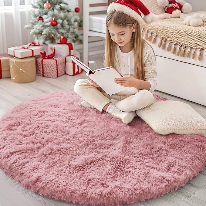 OLANLY Pale Pink Round Rugs for Bedroom by OLANLY