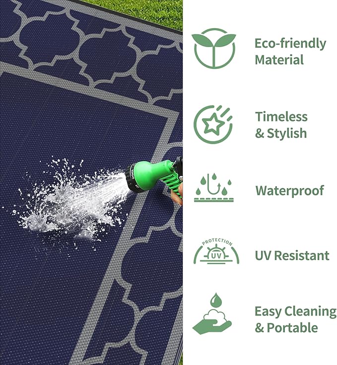 GENIMO Outdoor Rug 5' x 8' Patio Waterproof, Foldable Reversible Plastic Straw - Image 9