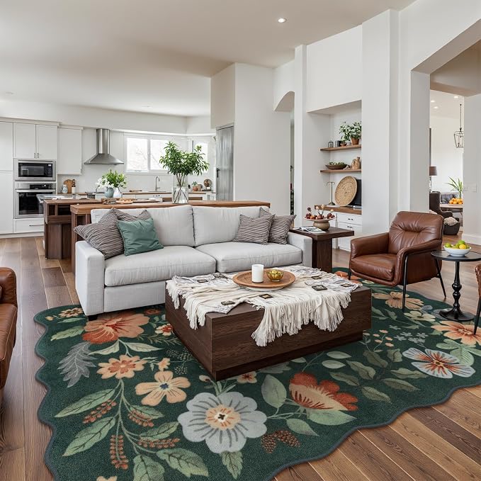 Lahome Floral Washable Living Room Rugs, 5x7 Green Area Rugs - Image 2