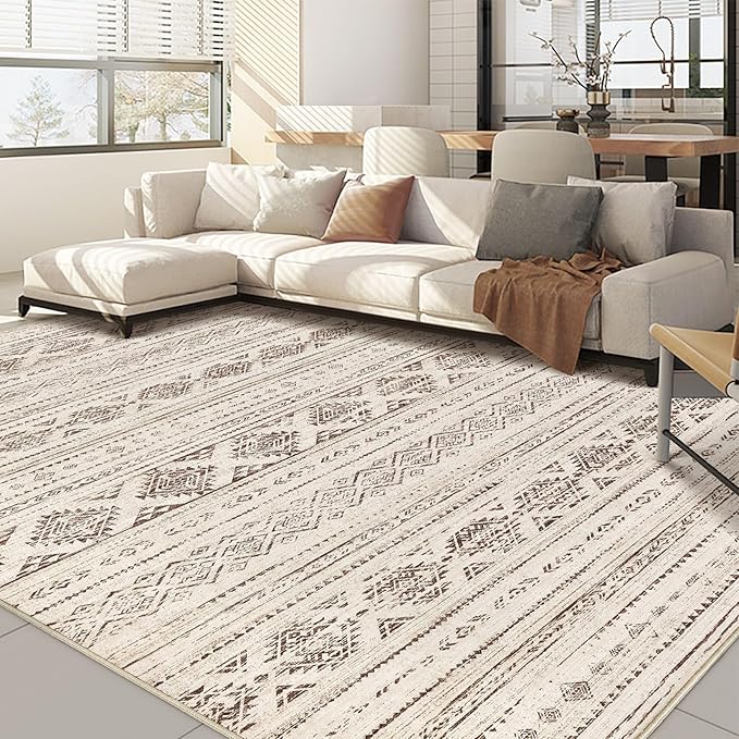 Nakagishi 5x8 Area Rug Living Room: Washable Boho Large Neutral Soft Farmhouse - Image 2