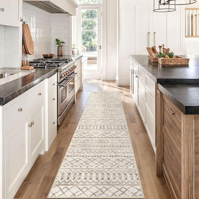 KUTA Moroccan Washable Kitchen Rugs 2x8 Non-Slip Vintage Beige Boho Rugs - Image 3