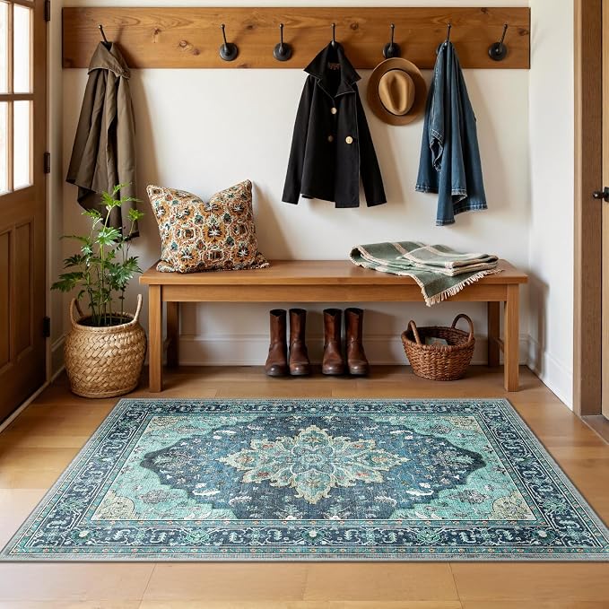 RELEANY Area Rugs 3'x5' Washable Non-Slip, Floral Vintage Distress Medallion - Image 2