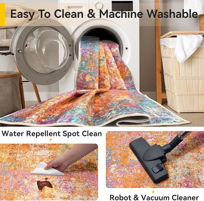 RELEANY Washable Area Rugs 5'x7' Non-Slip Modern Abstract Soft - Image 5