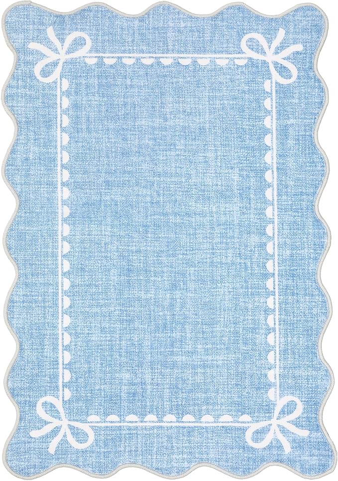 GarveeHome Scalloped Bow Rug for Kitchen Floor, Solid Blue Rug for Dorm - Image 5