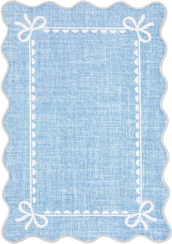 GarveeHome Scalloped Bow Rug for Living Room, Solid Blue Rug for Dorm, Washable - Image 4