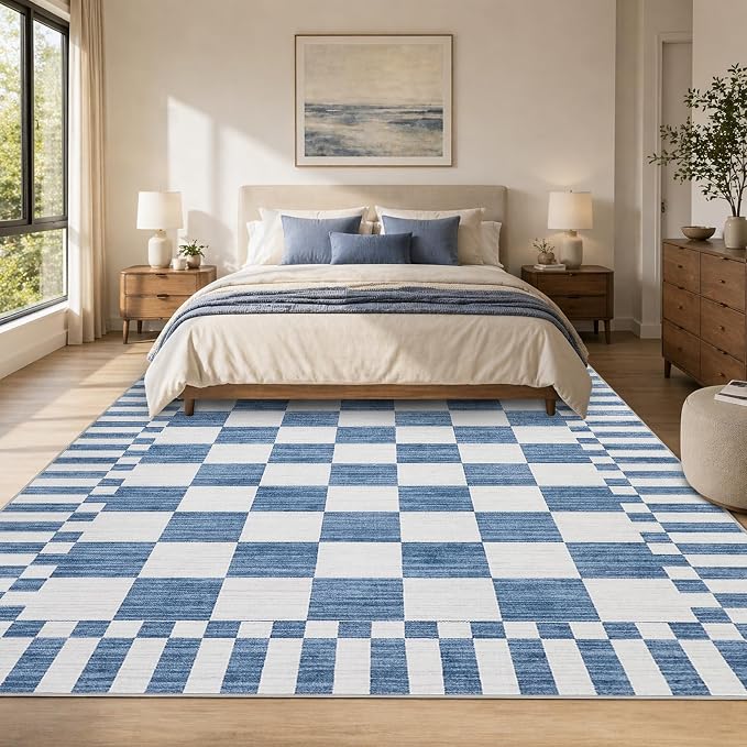 GarveeHome Dark Blue Checkered Rug 2x3 Washable Rug Non-Slip - Image 4