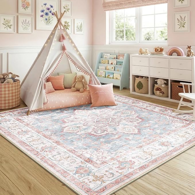 CAPALOCA Machine Washable Rugs Nursery Rug Sq6ft Cute Girl Non Slip Low Pile - Image 9