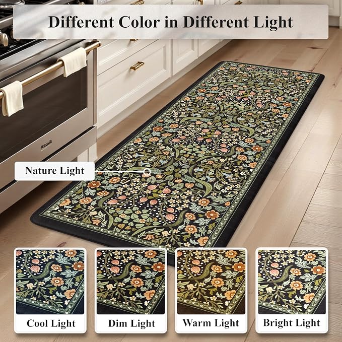 Collive Kitchen Floor Mat Cushioned Anti Fatigue, Boho Floral Desk Mats Non - Image 9