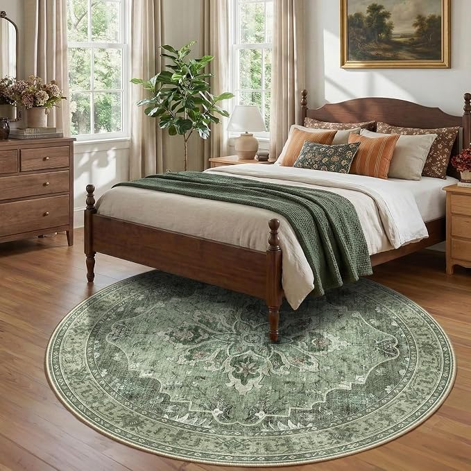 RELEANY Area Rugs Round 8ft Washable Non-Slip, Floral Vintage Distress - Image 3