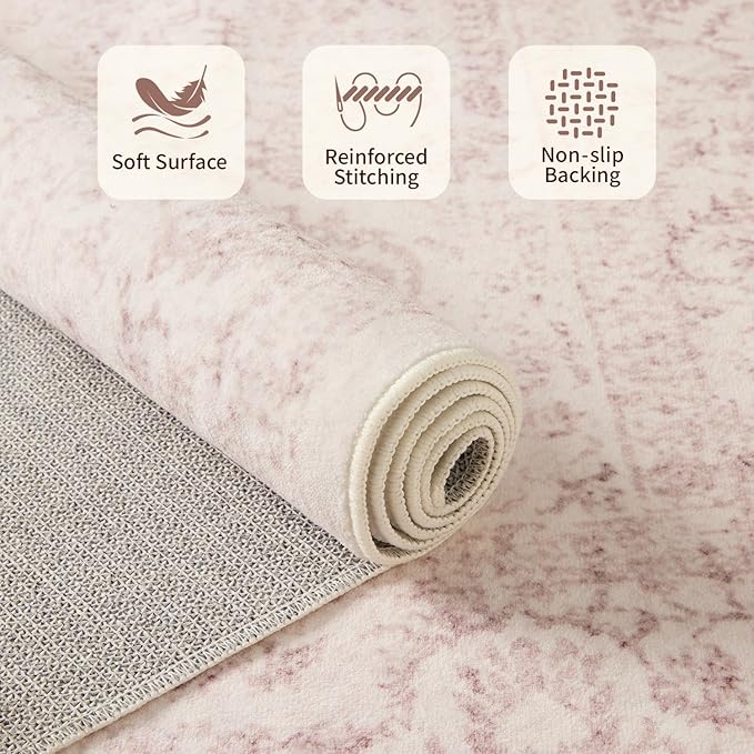 Rugxara Washable Area Rug for Living Room & Bedroom, Light Pink Rugs for Women - Image 4