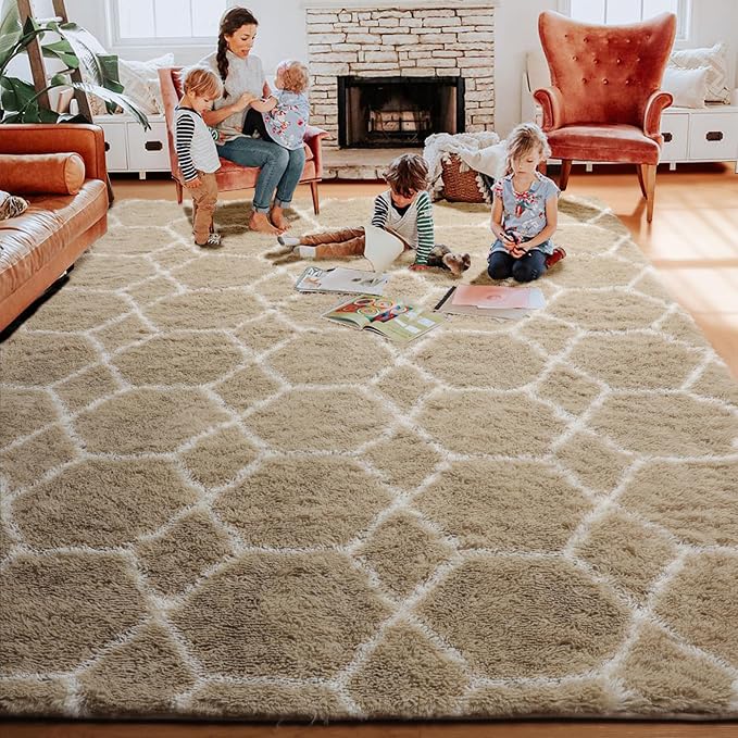 ONASAR 8x10 Area Rugs for Living Room, Fluffy Beige and White Bedroom Rug - Image 7