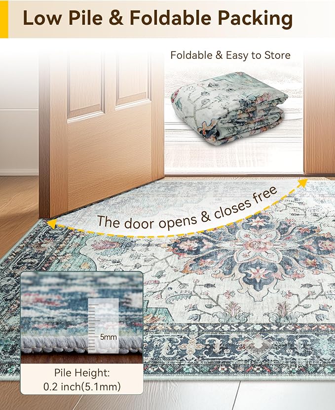 RELEANY Area Rugs Runner 2'x6' Washable Non-Slip, Floral Vintage Distress - Image 7