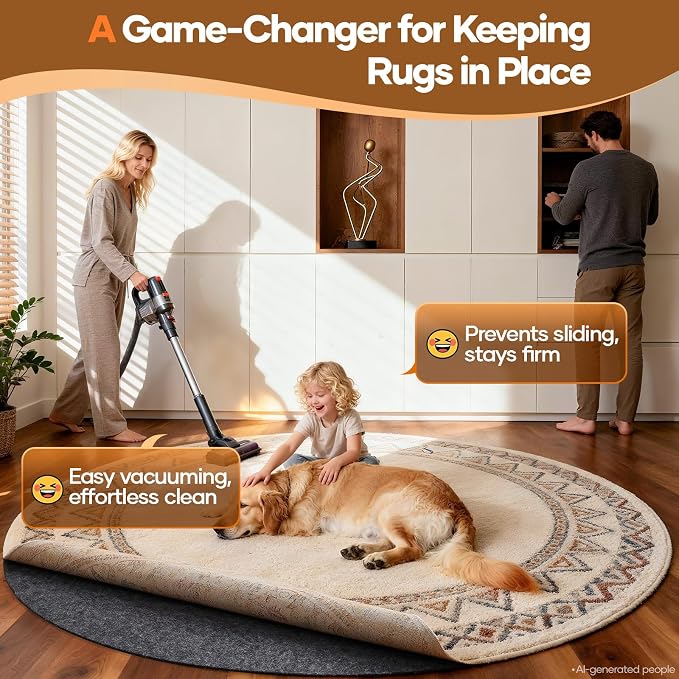 Veken 8 Ft Round Non Slip Cushioned Rug Pad Gripper, Felt and Silicone Backing - Image 2
