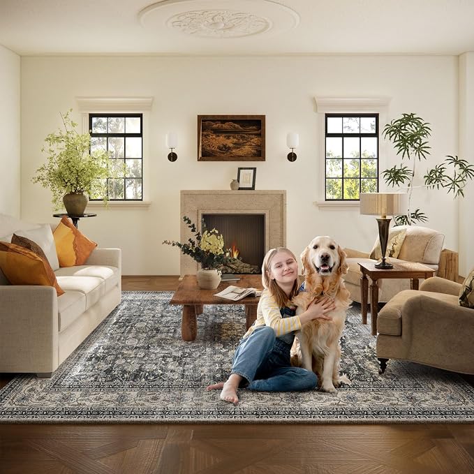 Machine Washable Rugs for Living Room: 5x7 Bedroom Rug Vintage Boho Area Rug - Image 8