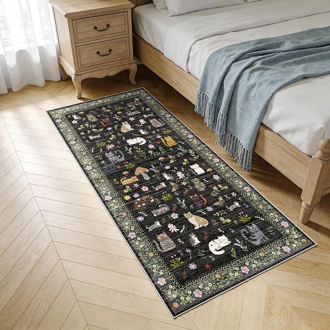 Washable 3x6 Kitchen Runner Rug: Non Slip Soft Low Pile Animal Cat Print Carpet - Image 6