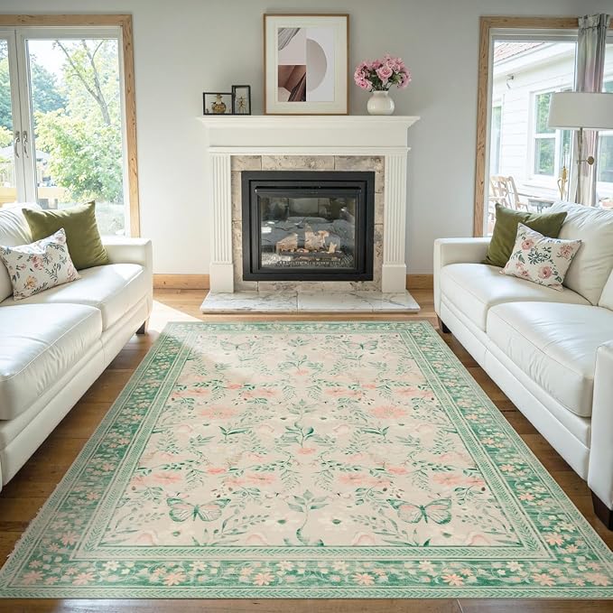 Rugxara Floral Rug for Living Room Bedroom, 4x6 Washable Rug, Large Non Slip by Rugxara