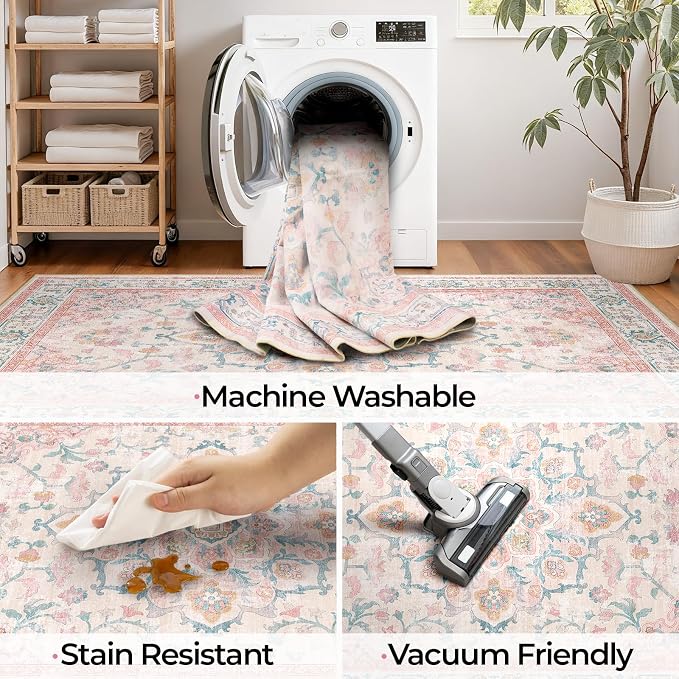 CAPALOCA Machine Washable Rugs Nursery Rug Sq4ft Cute Girl Non Slip Low Pile - Image 6