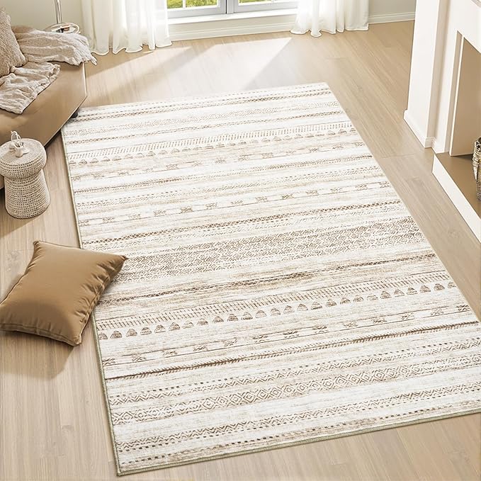 3x5 Area Rug Machine Washable Non Slip Rug Distressed Neutral Moroccan Boho Rug by Tchdio