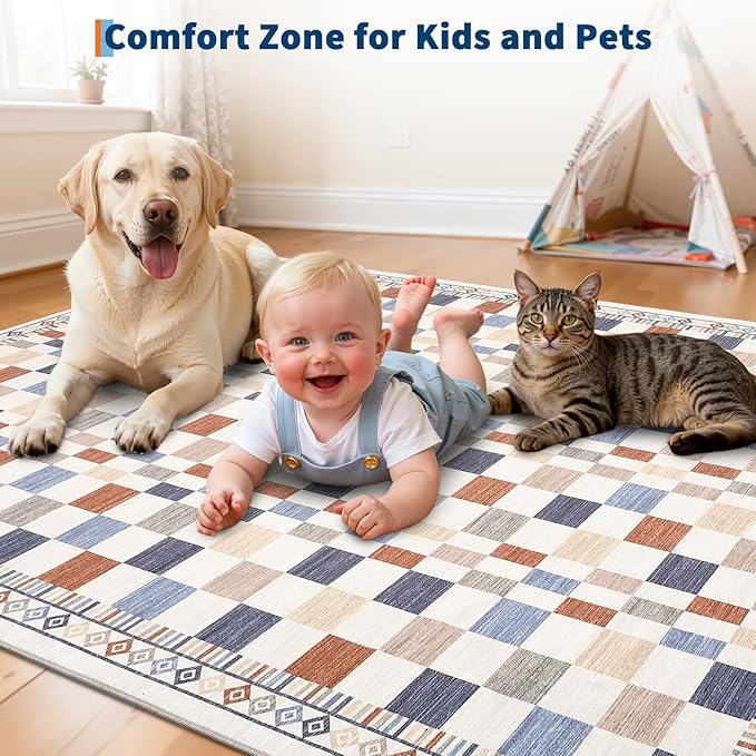 GarveeHome 2x3 Small Rug for Bathroom Machine Washable Modern Checkered Area - Image 5