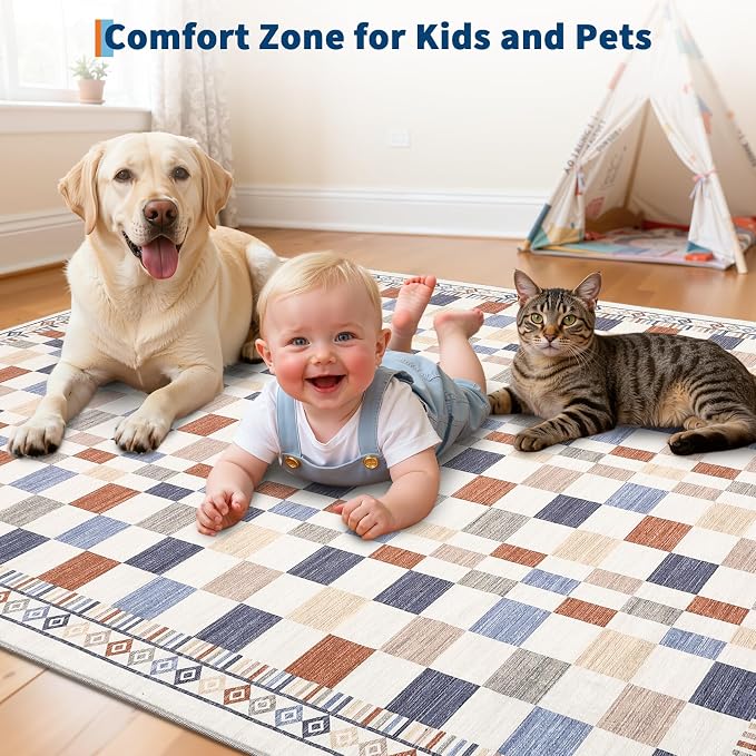 GarveeHome 4x6 Rug for Playroom Machine Washable Checkered Carpets for Bedroom - Image 5