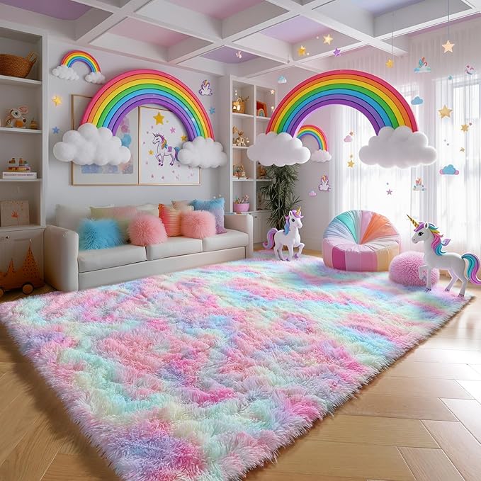 PAGISOFE 8x10 Rainbow Large Area Rug, Plush Rugs - Image 3