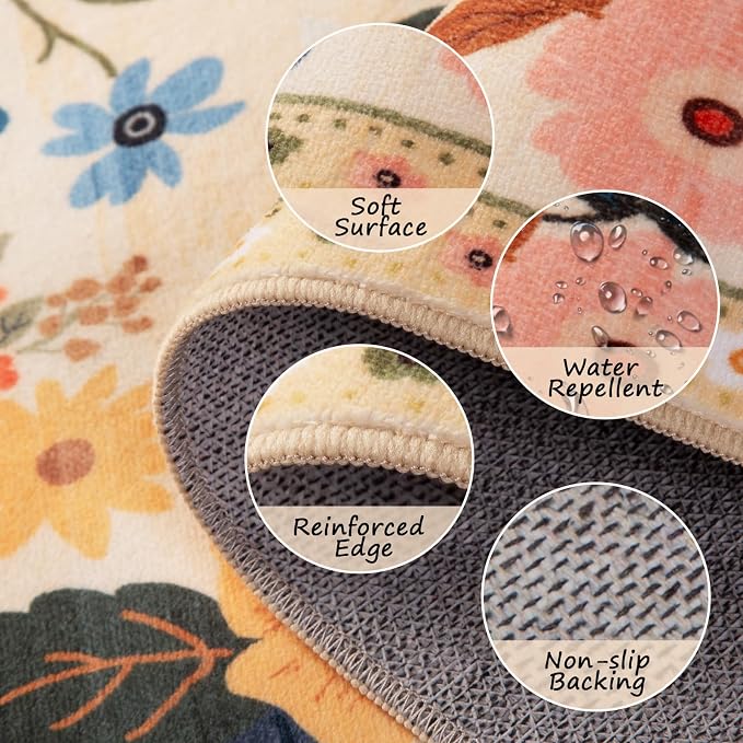 RELEANY Floral 3x5 Area Rugs Washable Print Boho Cute Carpet Non Slip Flower - Image 3