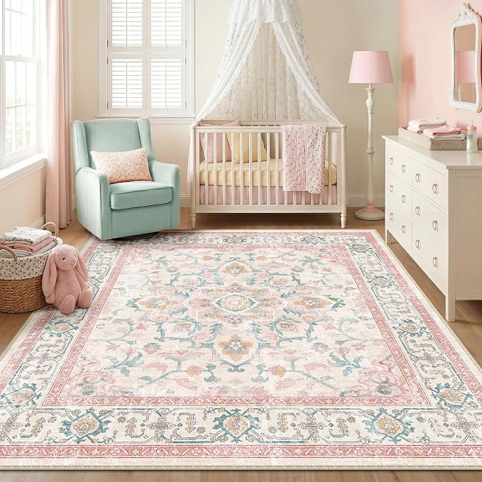 CAPALOCA Machine Washable Rugs Nursery Rug Sq8ft Cute Girl Non Slip Low Pile by CAPALOCA