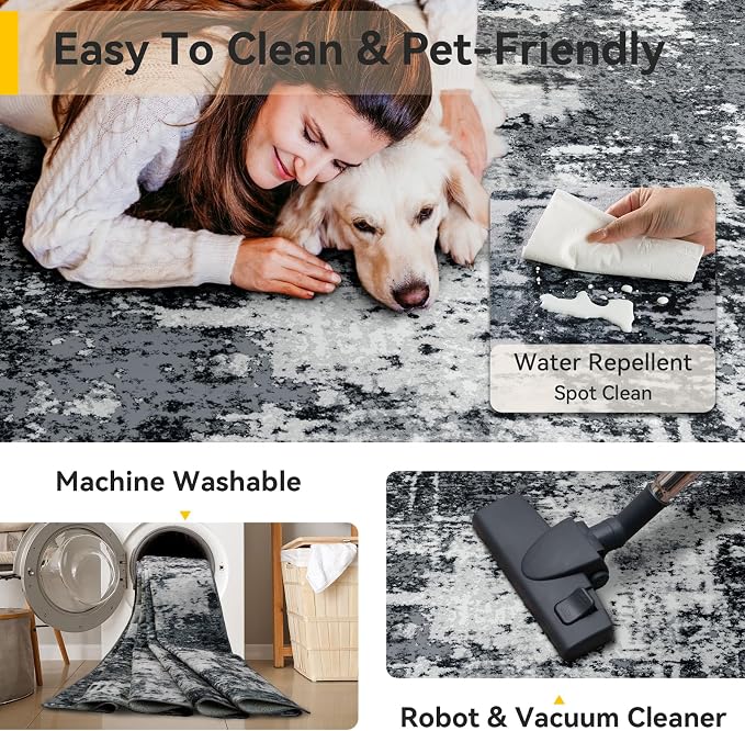 RELEANY Washable Area Rugs 8ft Non-Slip Modern Abstract Soft - Image 4
