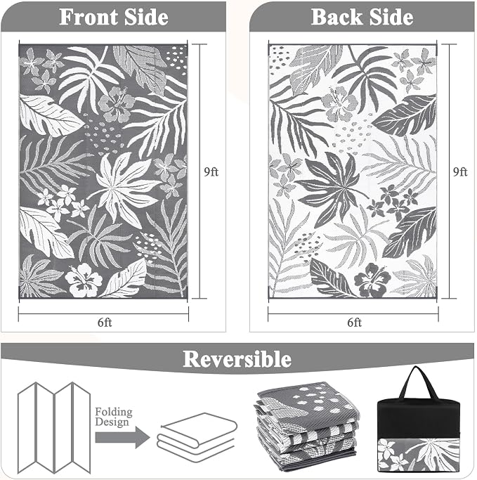 Pauwer Waterproof Outdoor Rug 6x9, Reversible Plastic Straw Patio Camping Rug - Image 2