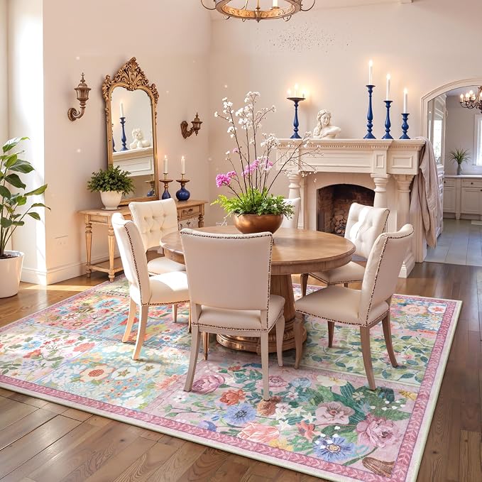 LIVEBOX 5 x 7 Pink Rugs for Bedroom Girls, Soft Patchwork Pink Rug for Living - Image 7