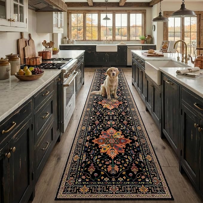 RELEANY Area Rugs Runner 2'6"x12' Washable Non-Slip, Floral Vintage Distress - Image 2