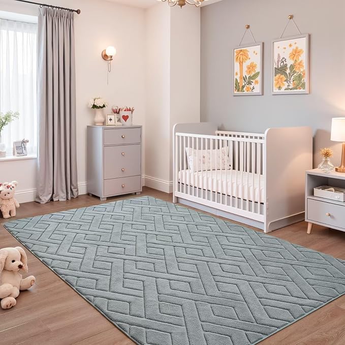 5x7 Grey Washable Area Rug for Bedroom Living Room, Modern Geometric Shag - Image 5