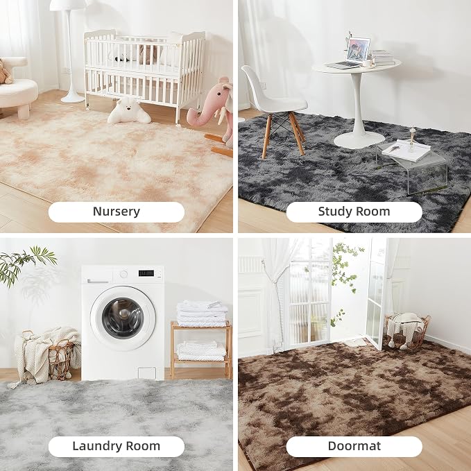 Litanika 8x10 Shag Area Rug for Living Room Bedroom, Tie-Dyed Dark Grey High - Image 7