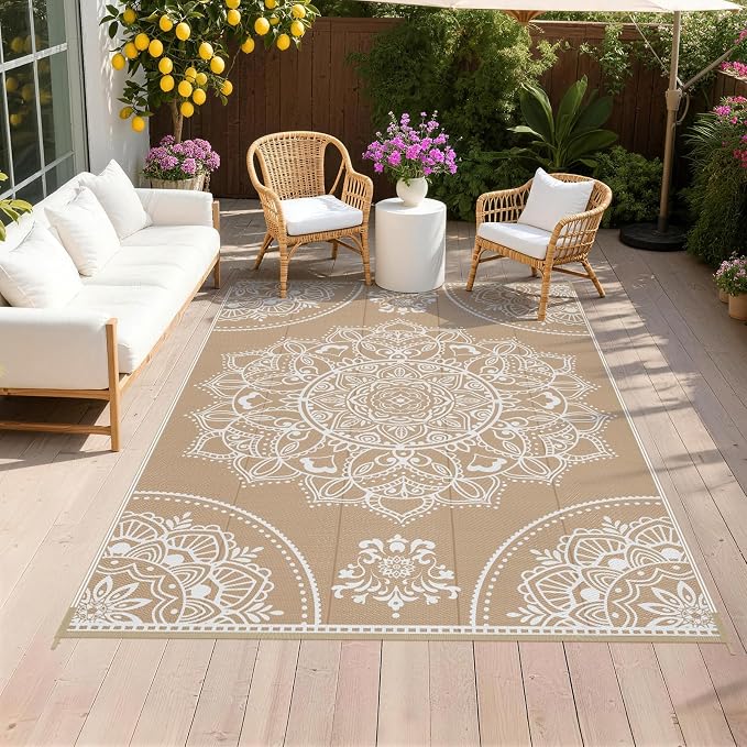Pauwer Waterproof Outdoor Rug 5x8, Reversible Plastic Straw Patio Camping Rug by Pauwer