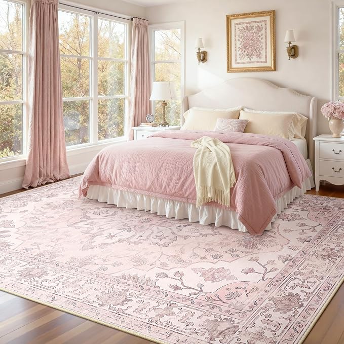 RELEANY Area Rugs Large 10'x12' Washable Non-Slip, Floral Vintage Distress - Image 2