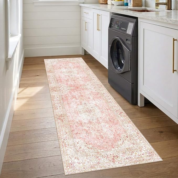 Latte&Fog 2.6x8 Washable Hallway Runner Pink Rug, Non Slip Runner Rugs - Image 4