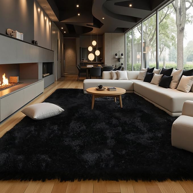 Black Fluffy 9x12 Large Area Rugs - Image 7