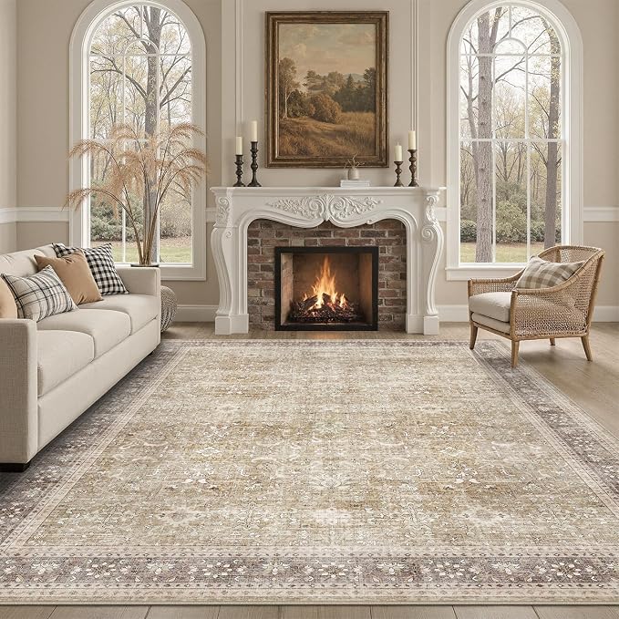 DCX Beige and Taupe 5x7 Rug, Kid & Pet Friendly by DCXWashableRug